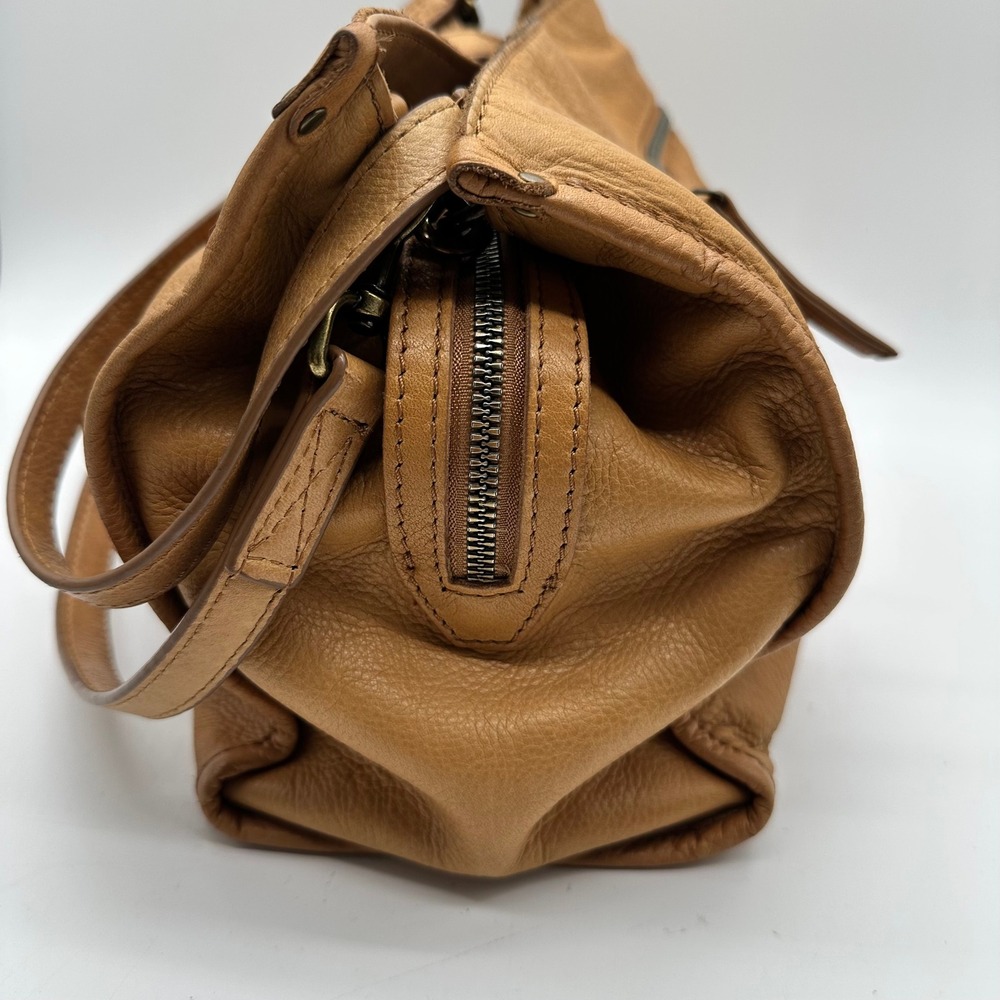 American Leather Co Lenox Tan Triple Entry Pebbled Leather Satchel Hobo Bag - Picture 7 of 13